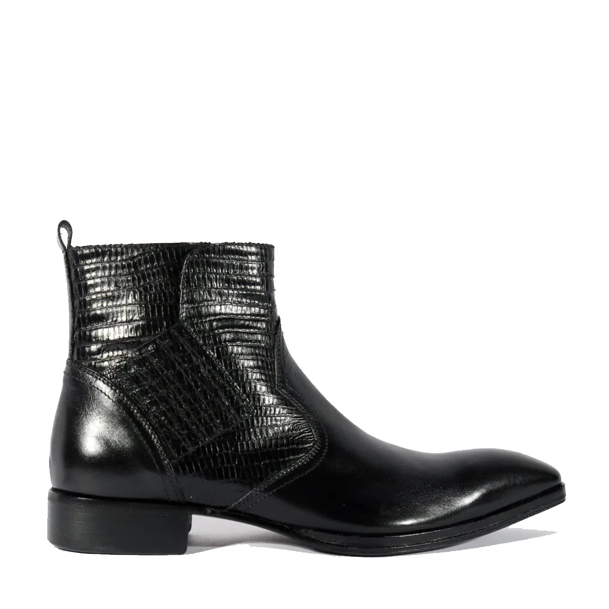 Jo Ghost 2128 Men's Shoes Black Lizard Print / Calf-Skin Leather Ankle Boots (JG5319)