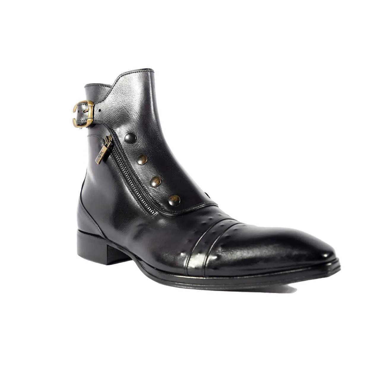 Jo Ghost 3206 Men's Shoes Black Calf-Skin Leather Buckle Boots (JG5318)