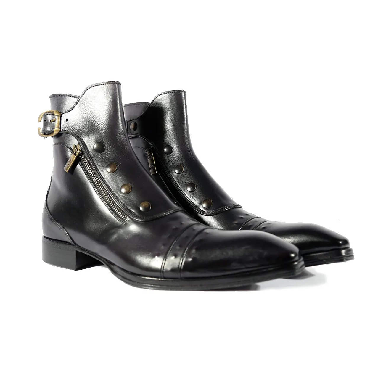 Jo Ghost 3206 Men's Shoes Black Calf-Skin Leather Buckle Boots (JG5318)