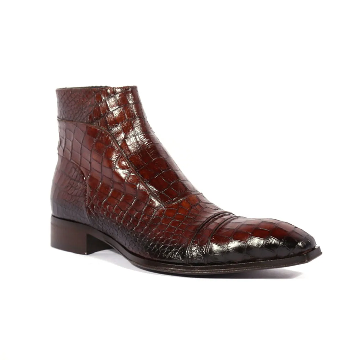 Jo Ghost 3239 Men's Shoes Luisiana Brown Crocodile Print Leather Ankle Boots (JG5321)