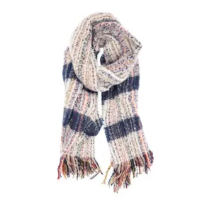 JOY SUSAN MULTI SLUB SCARF IVORY/BLUE