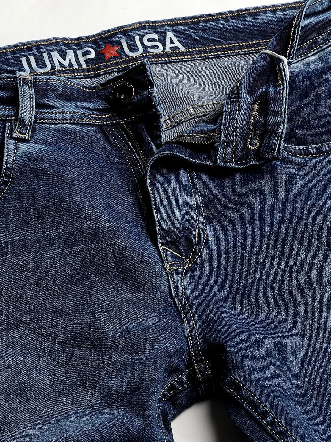 JUMP USA Men Blue Relax Fit Mid-Rise Clean Look Stretchable Jeans