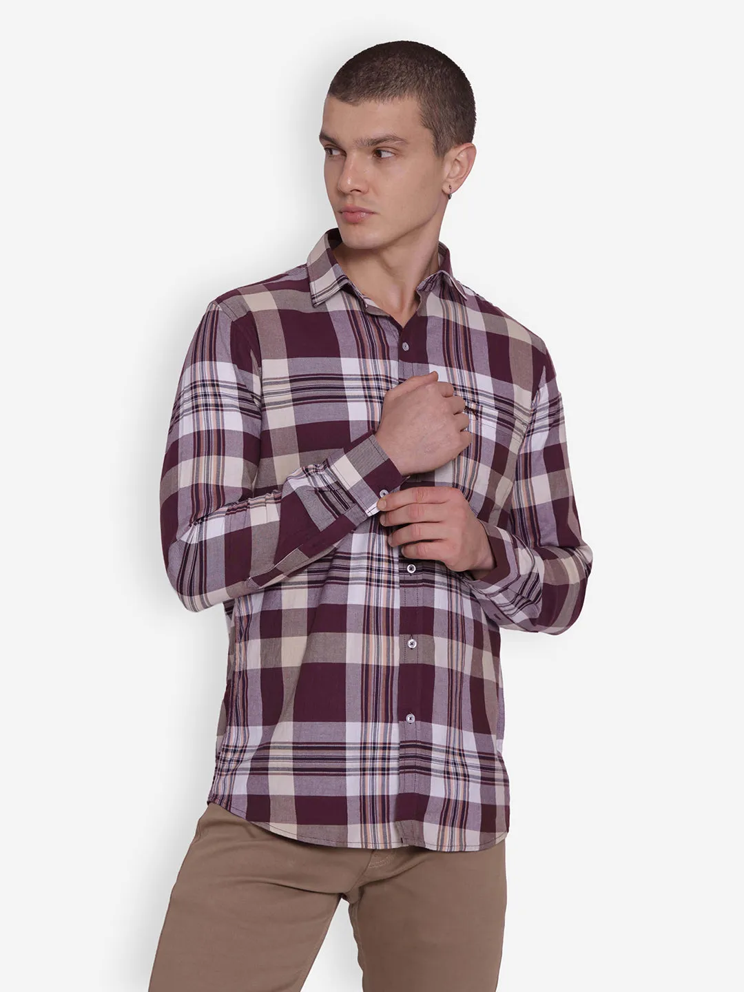 JUMP USA Men Brown & Safari Solid Cotton Casual Shirts