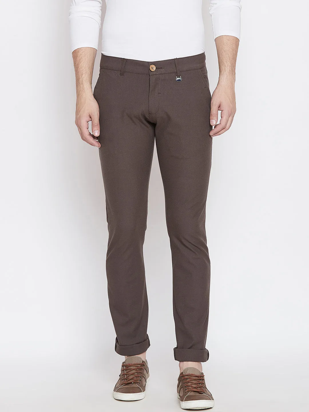 JUMP USA Men Brown Casual Slim Fit Solid Chinos