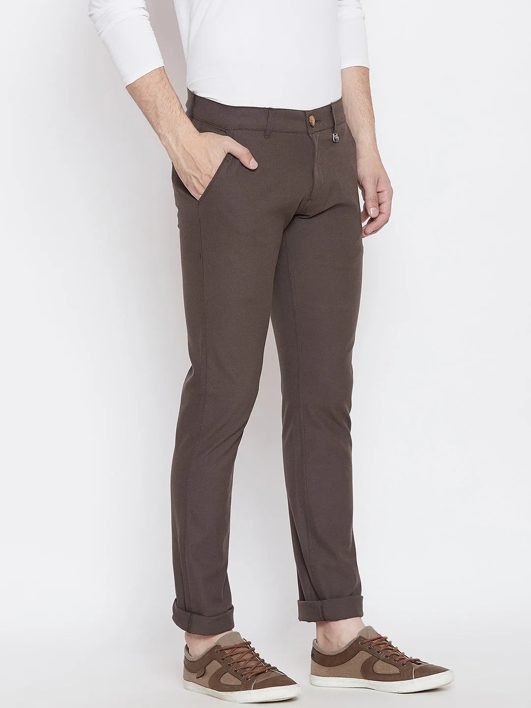 JUMP USA Men Brown Casual Slim Fit Solid Chinos