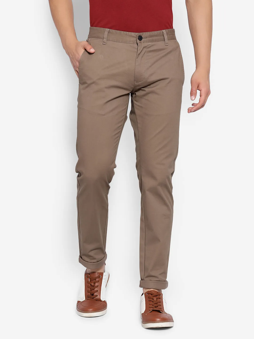 JUMP USA Men Brown Premium Cotton Slim Fit Sustainable Chinos