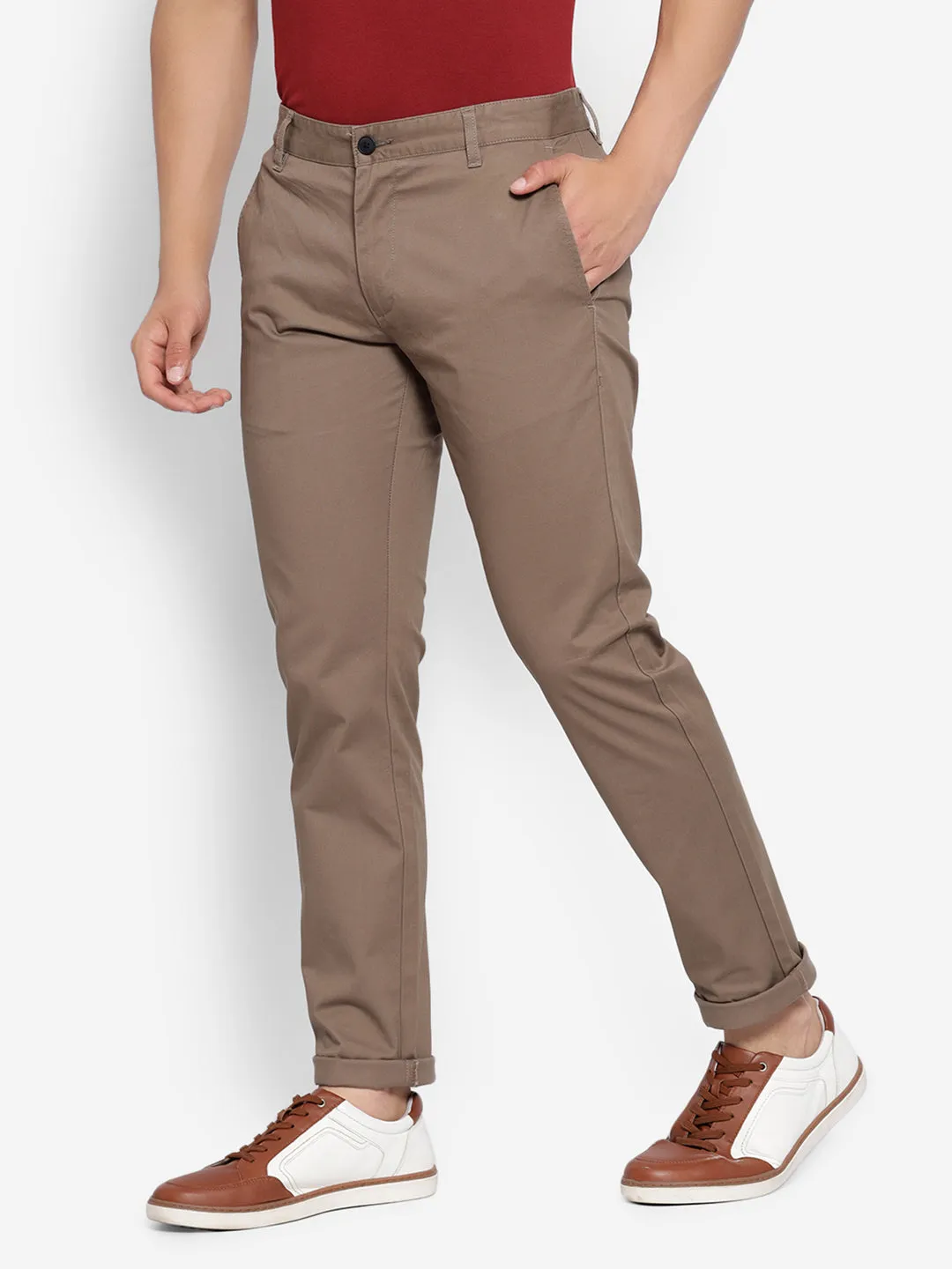 JUMP USA Men Brown Premium Cotton Slim Fit Sustainable Chinos