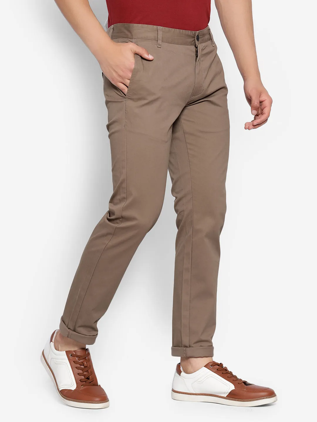 JUMP USA Men Brown Premium Cotton Slim Fit Sustainable Chinos