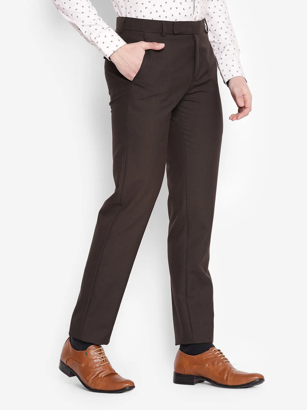 JUMP USA Men Chocolate Brown Casual Regular Fit Trousers