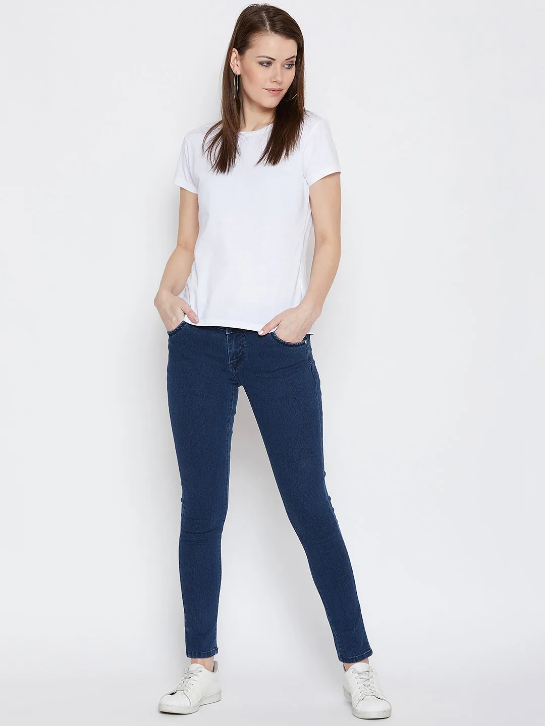 JUMP USA Women Blue Slim Fit Mid-Rise Clean Look Stretchable Jeans