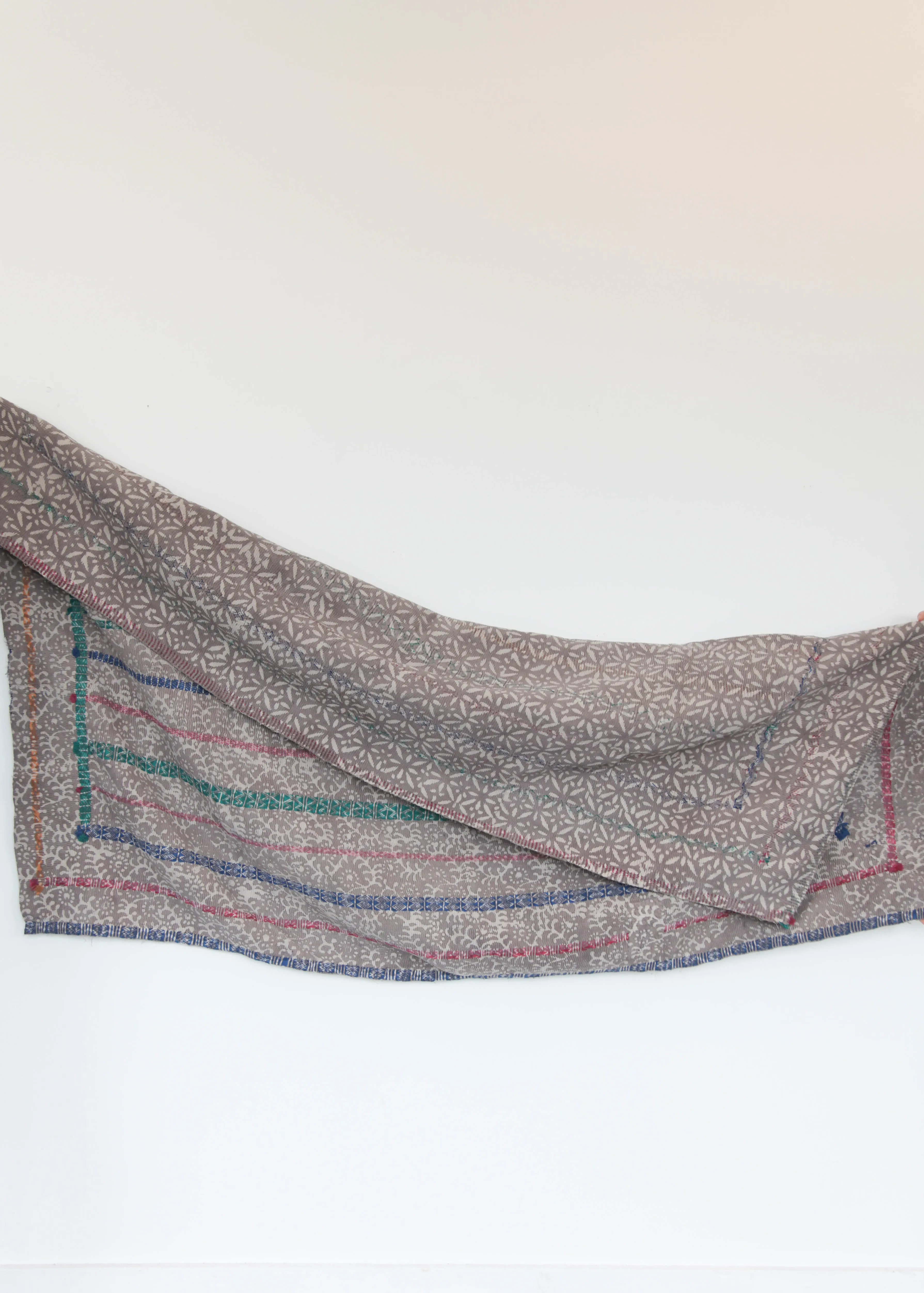 Kantha Quilt - Grey w/Stripes