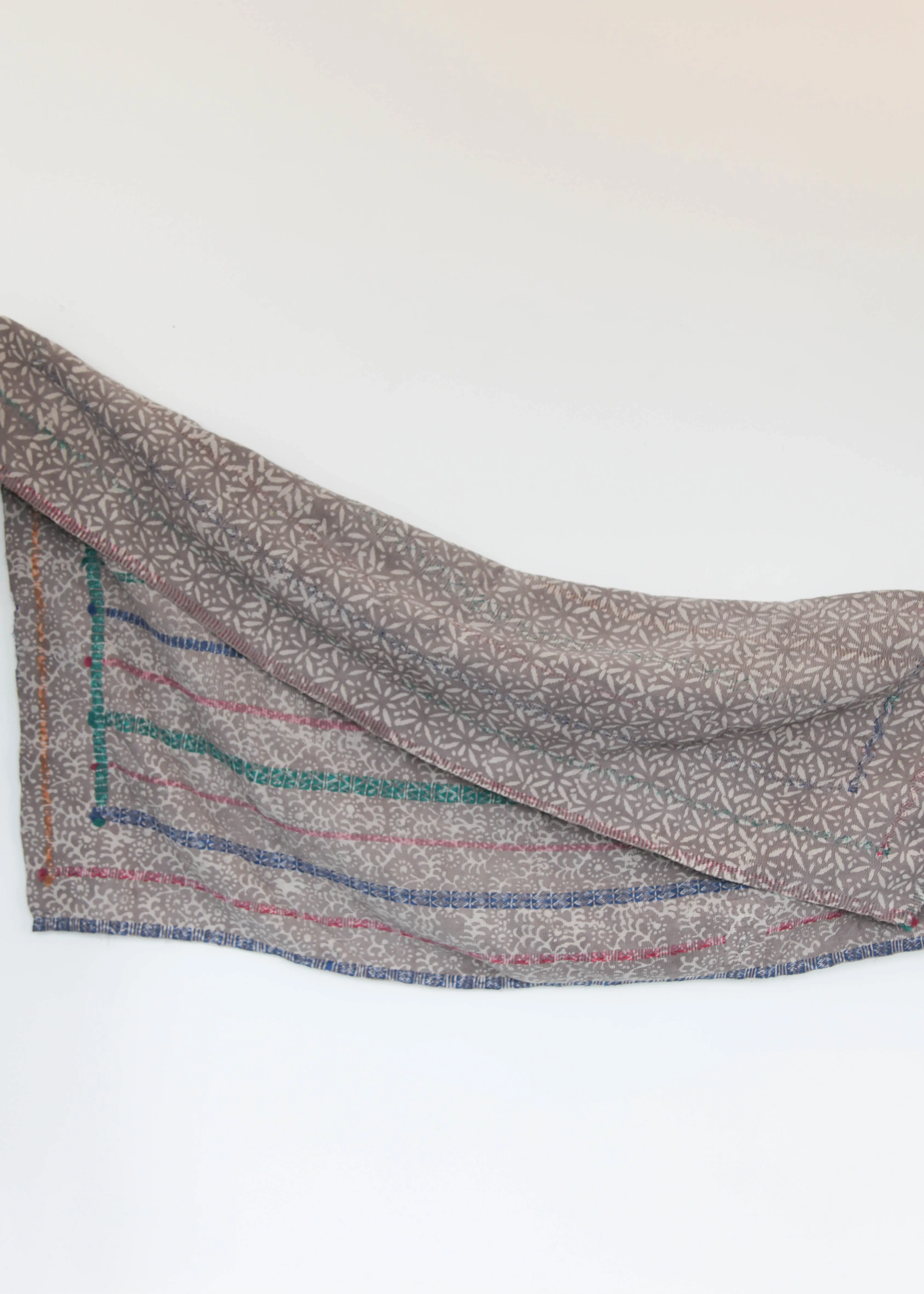 Kantha Quilt - Grey w/Stripes
