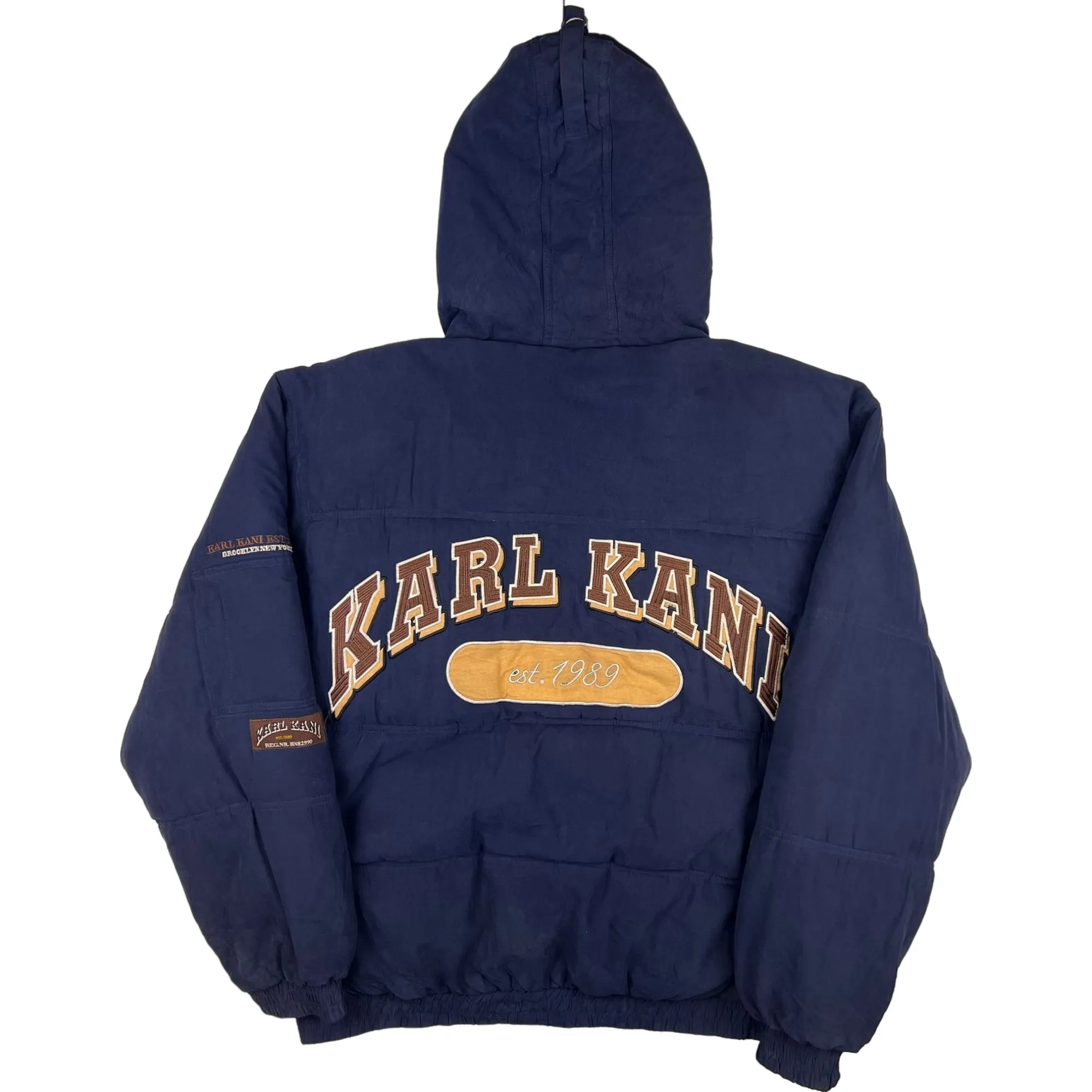 Karl Kani Big Logo Spell Out Hooded Puffer Jacket Navy