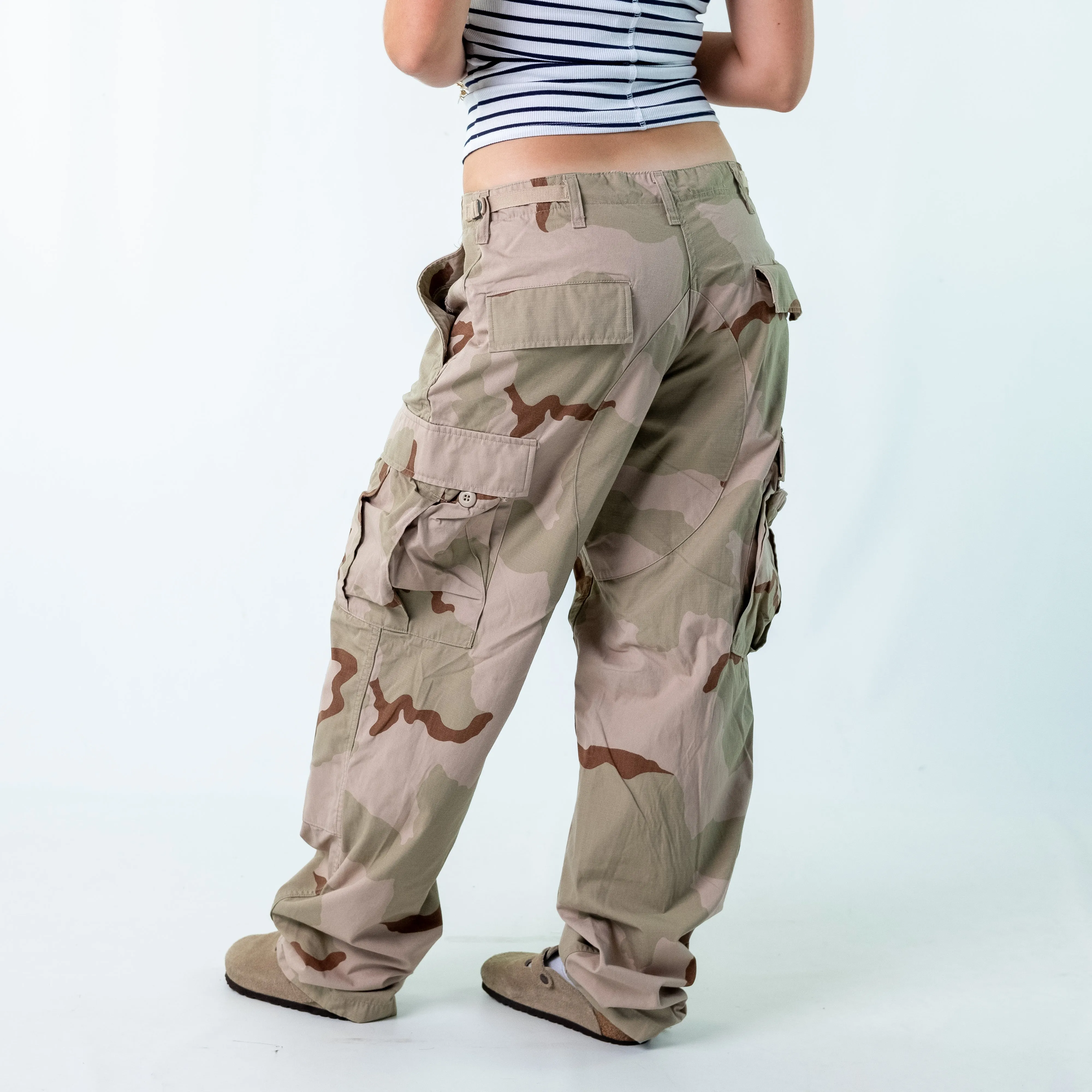 Khaki Green 90s  Camo Woven Cargo Pants Baggy Pants (34x32)