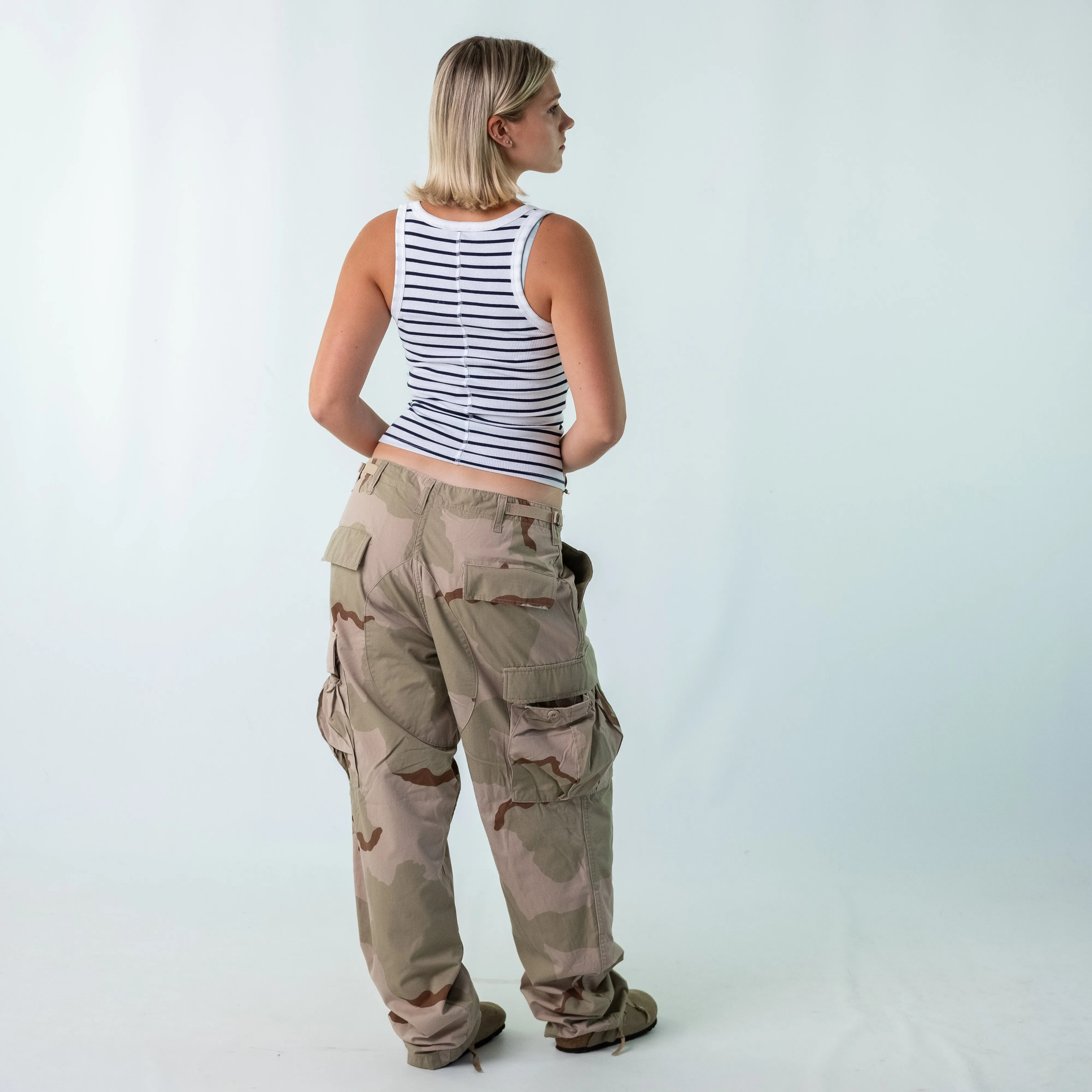 Khaki Green 90s  Camo Woven Cargo Pants Baggy Pants (34x32)