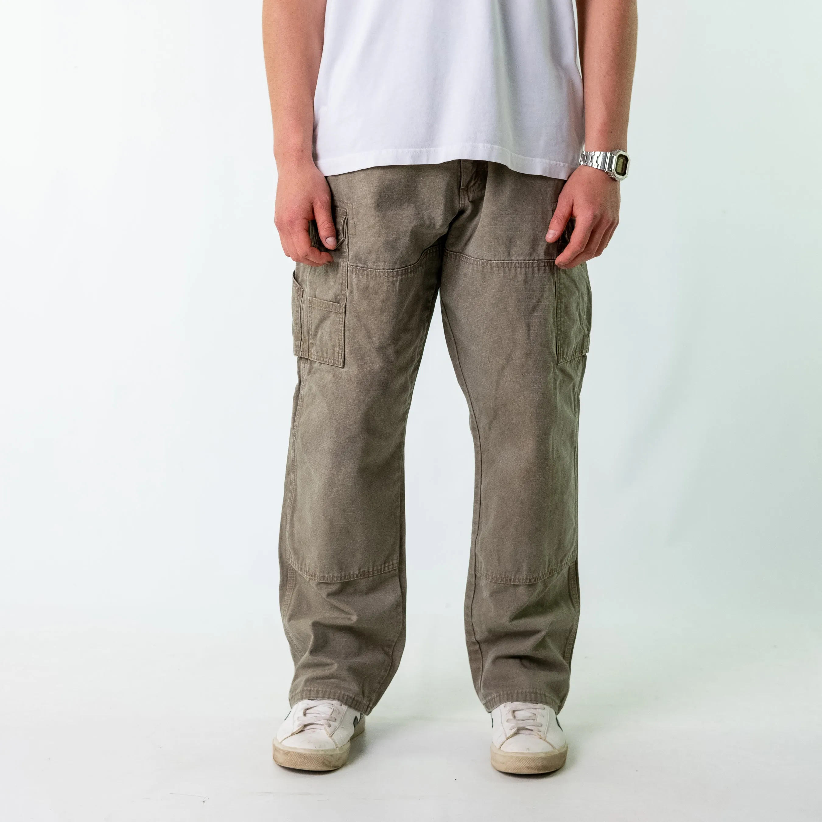 Khaki Green 90s Wrangler Woven Cargo Pants Baggy Pants (36x32)