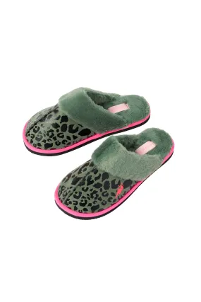 Khaki with Pink Shadow Leopard Slippers