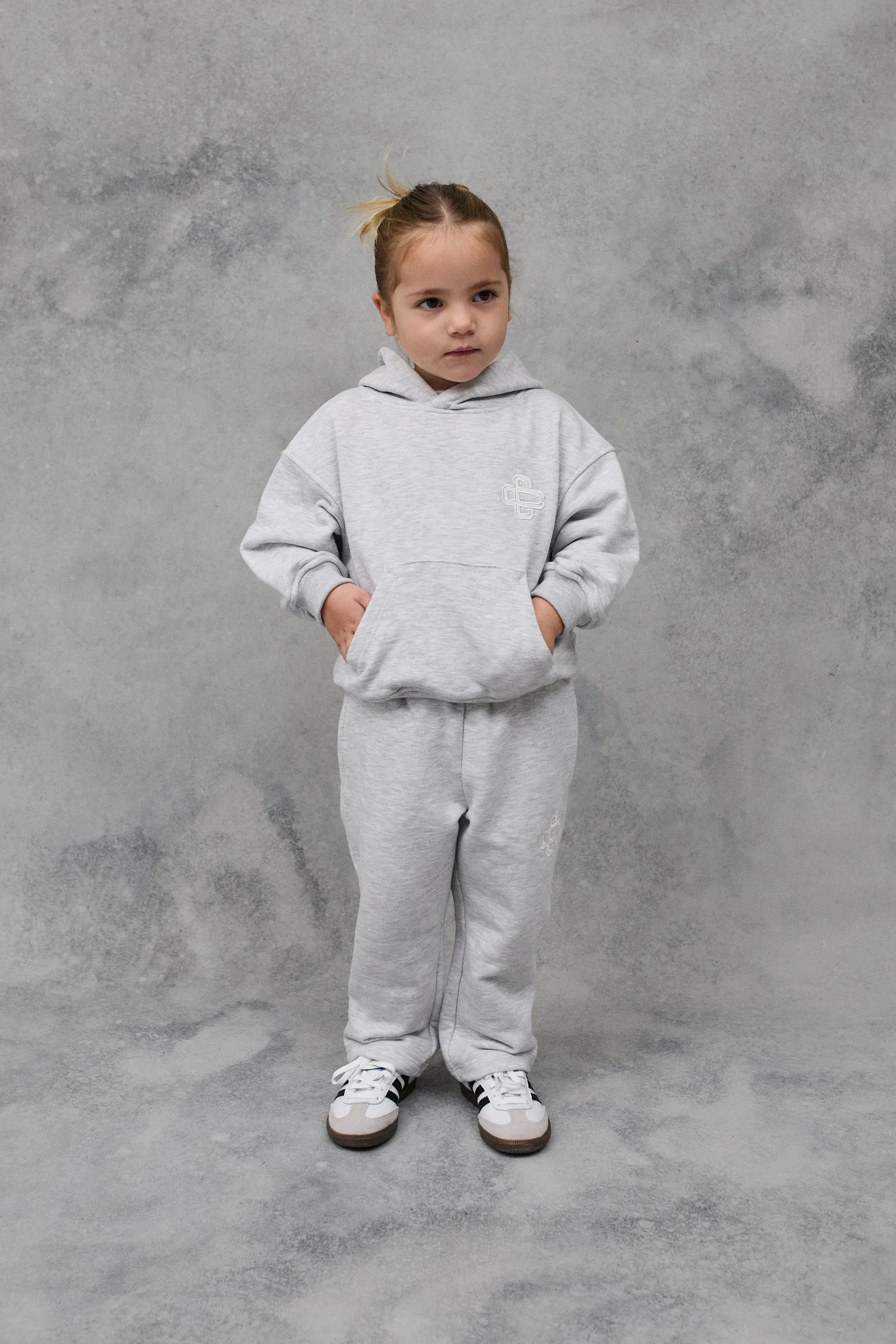 KIDS EMBLEM APPLIQUE HOODIE - GREY MARL