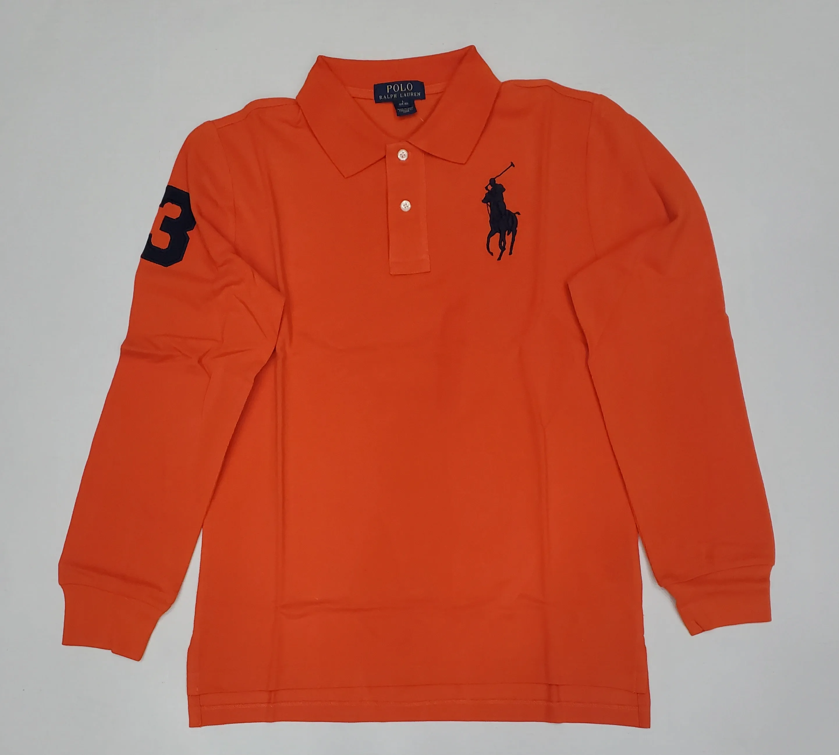 Kids Polo Ralph Lauren Orange with Navy Big Pony Polo Shirt (8-20)