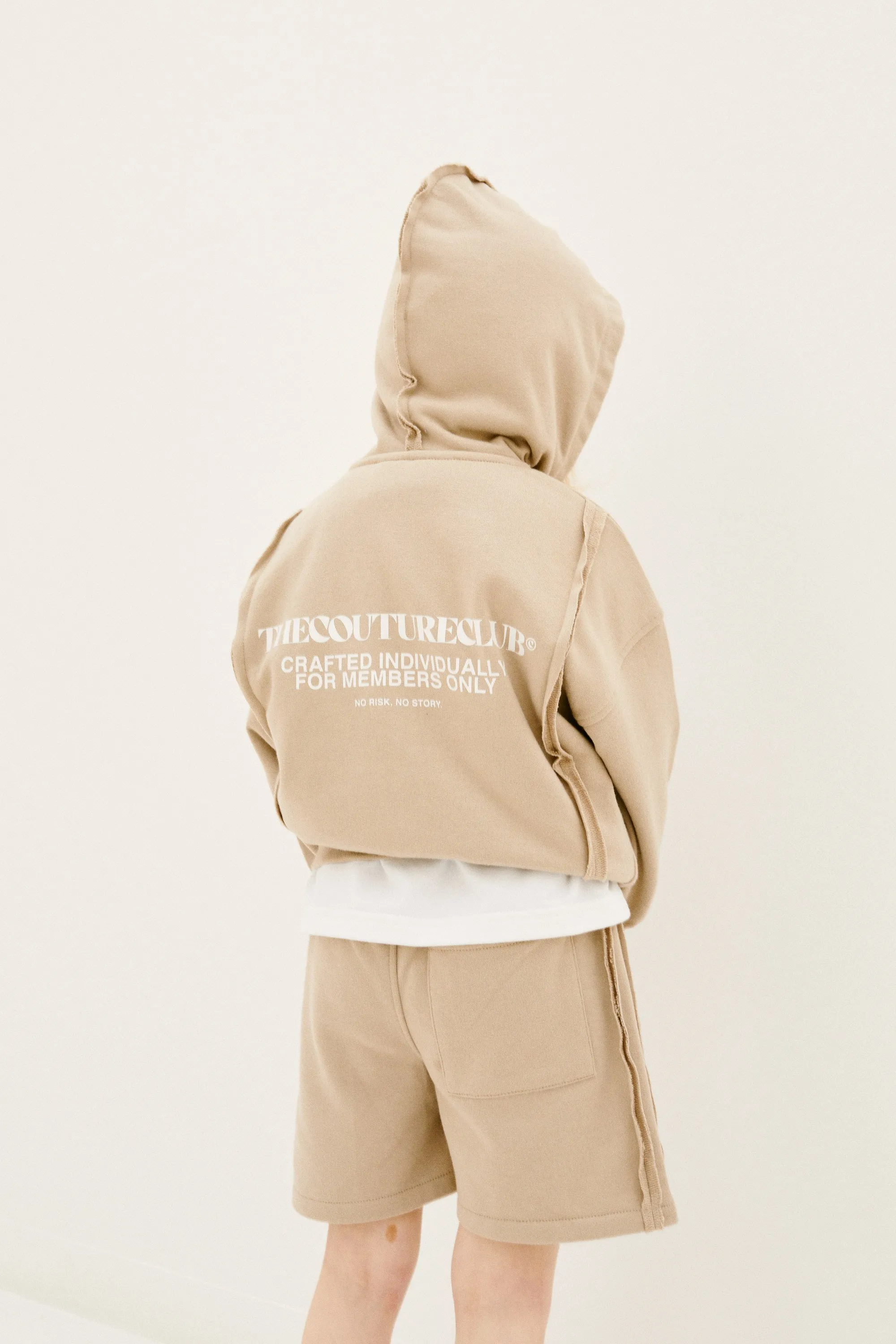 KIDS RAW SEAM MEMBERS ONLY HOODIE - DARK BEIGE