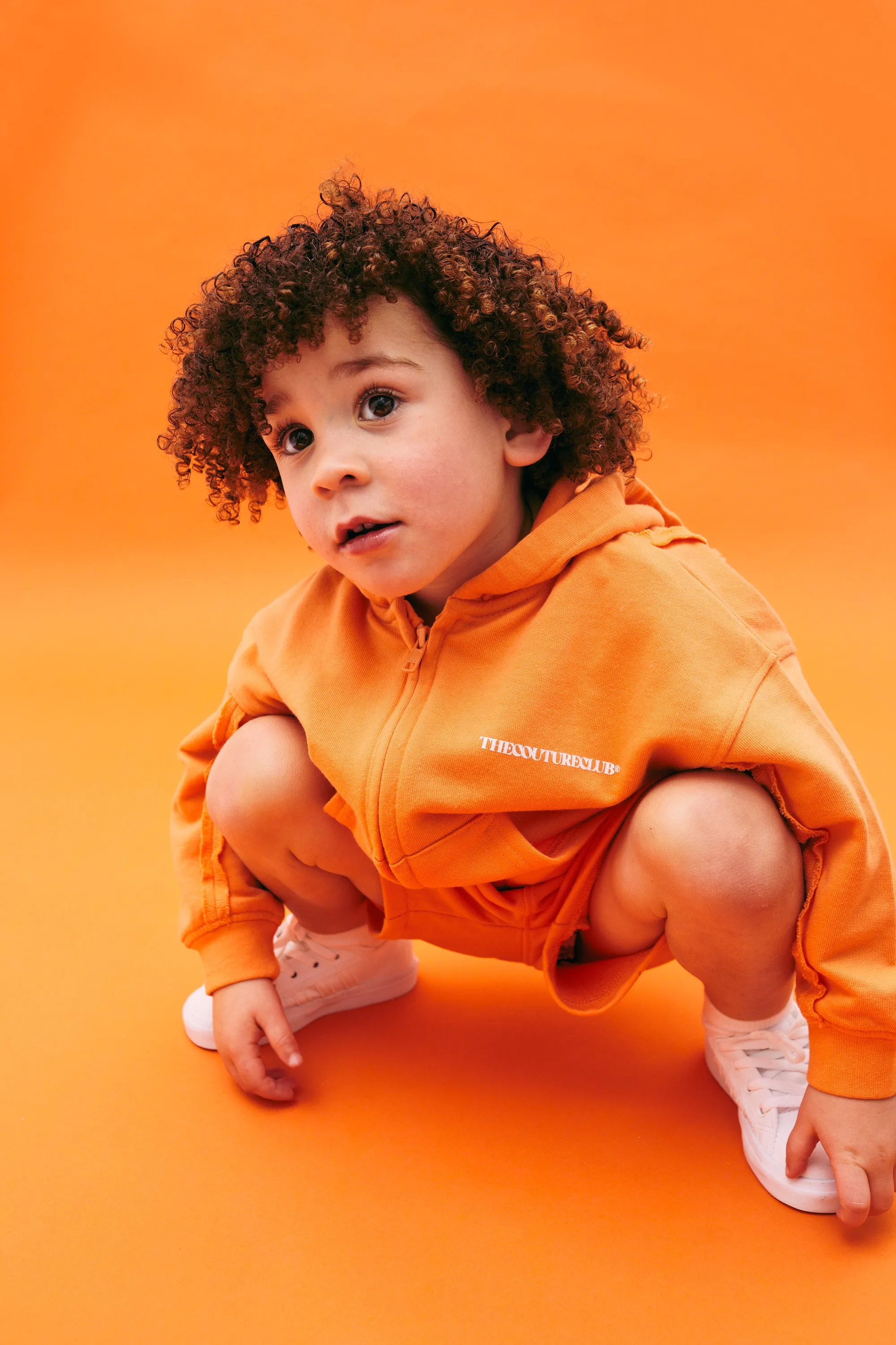 KIDS RAW SEAM ZIP THROUGH HOODIE - ORANGE