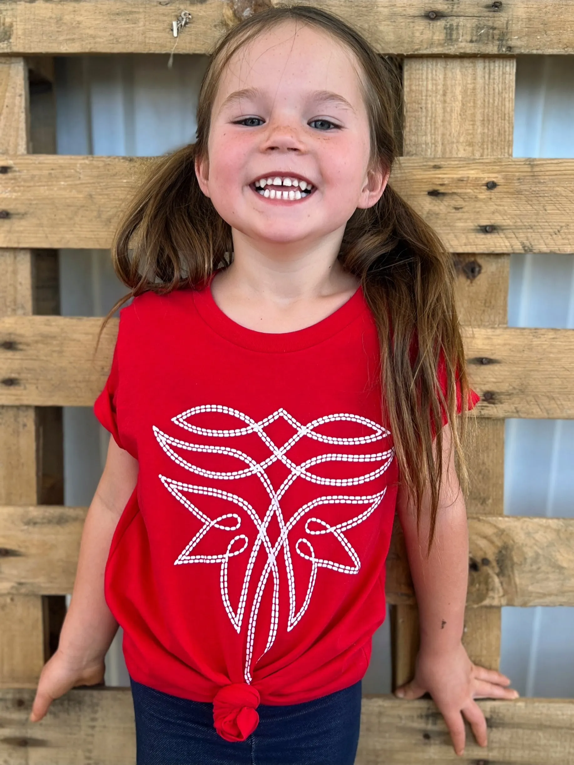 KIDS Red Western Boot Stitch Top