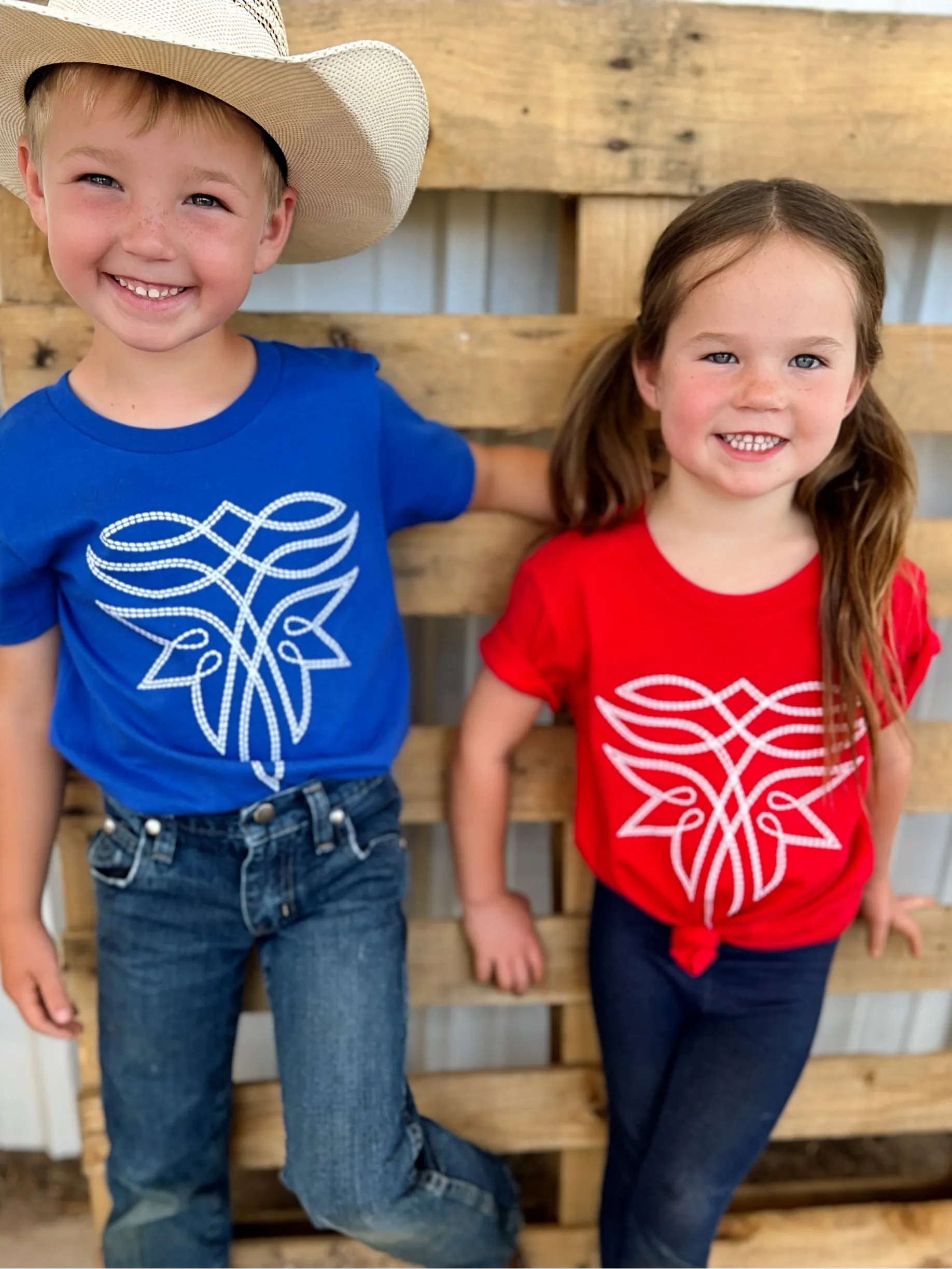 KIDS Red Western Boot Stitch Top