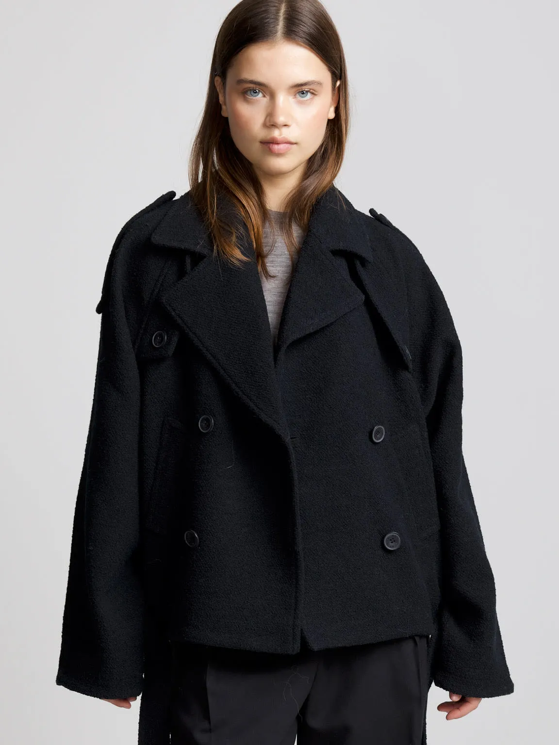 KIRA BOUCLE TRENCH JACKET - BLACK