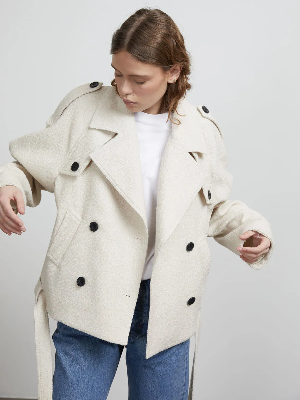 KIRA BOUCLE TRENCH JACKET - CRME