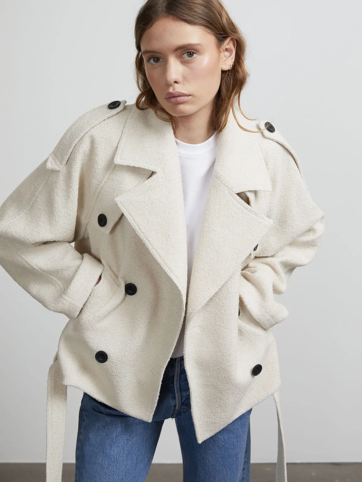 KIRA BOUCLE TRENCH JACKET - CRME