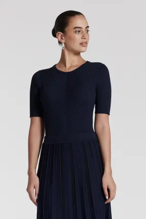 Kira Crepe Knit Top - Navy