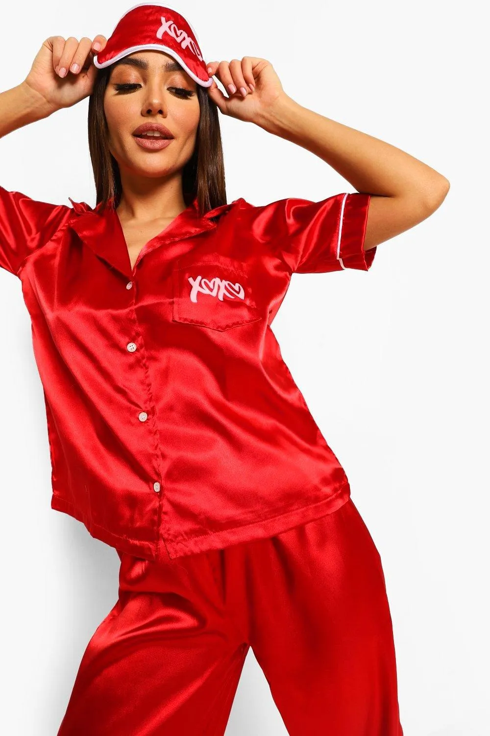 Kiss Embroidered Satin Pj and Mask Set