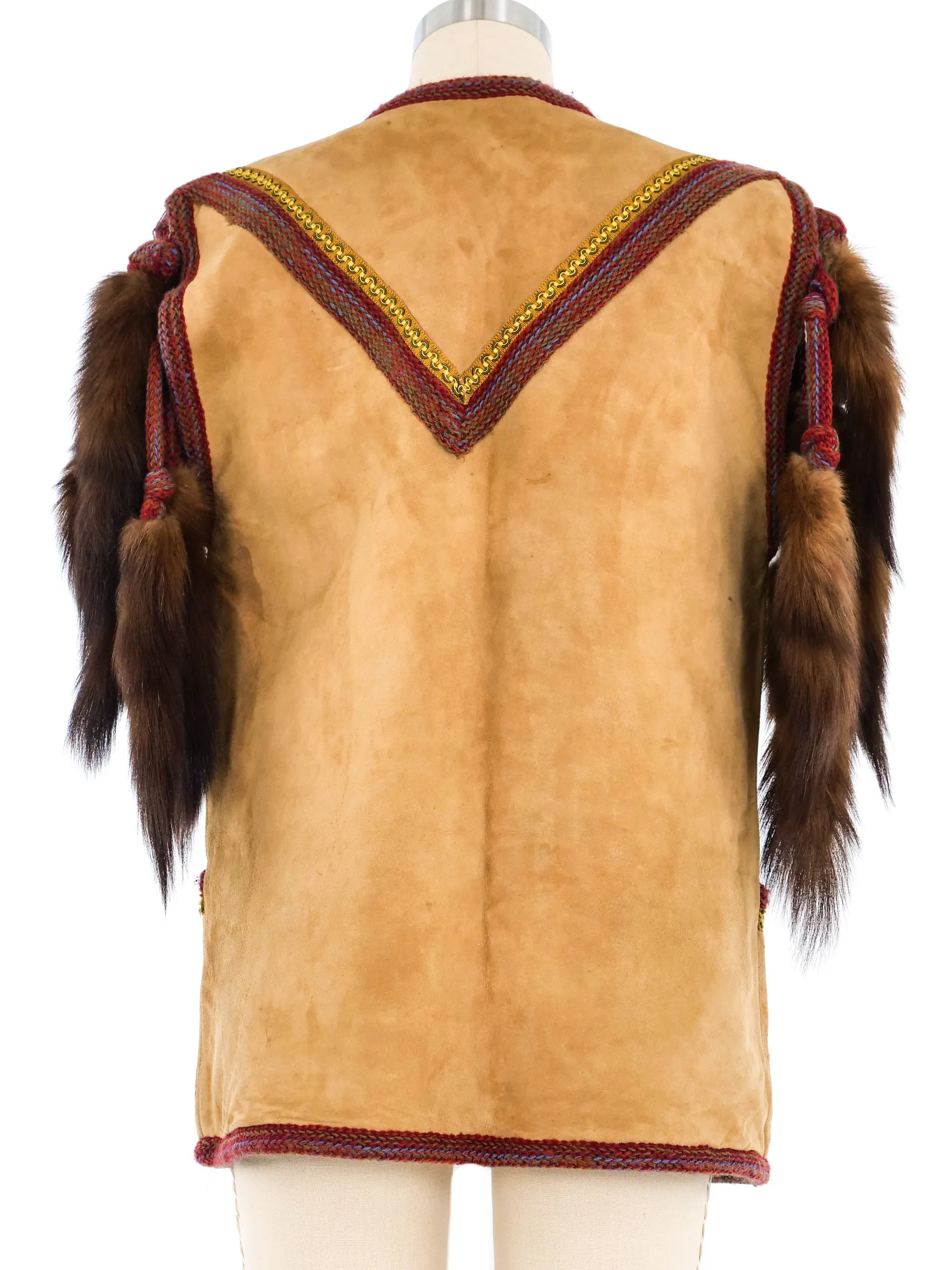 Knit Trim Suede Tassel Vest
