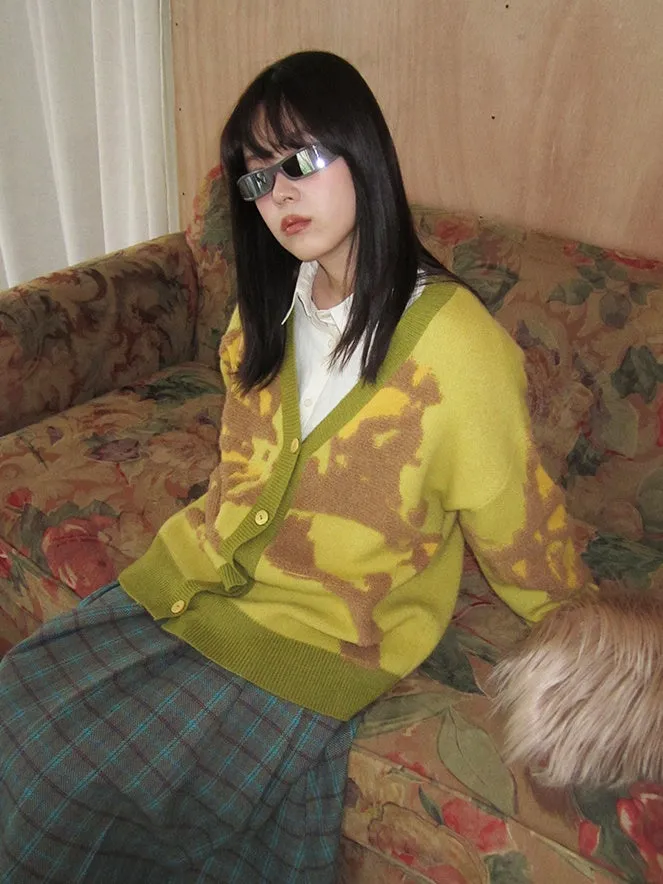 Knit V-Neck Retro Modern Oversize Cardigan