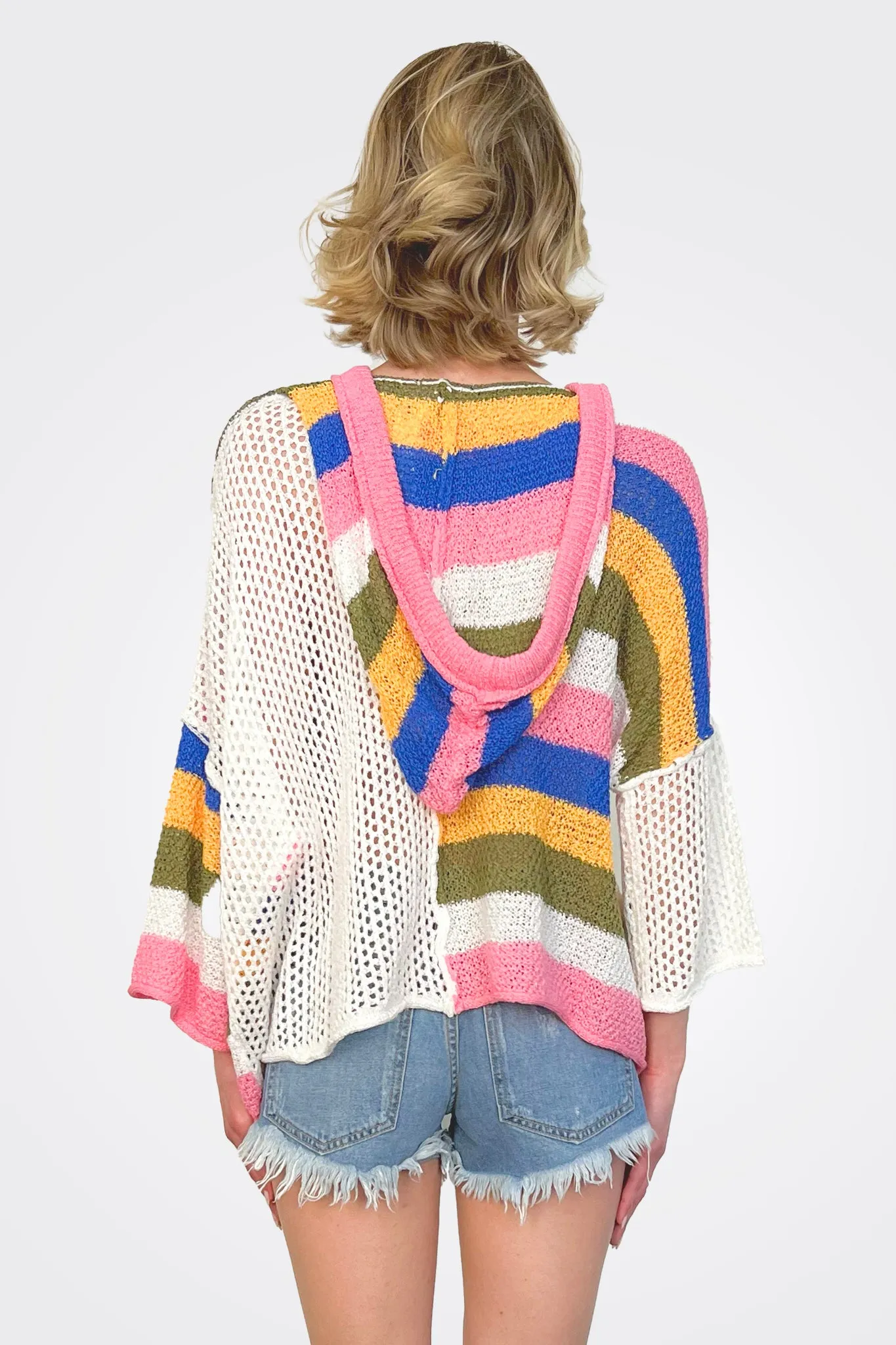 Knitted Oversized Hoodie - Ivory Multi
