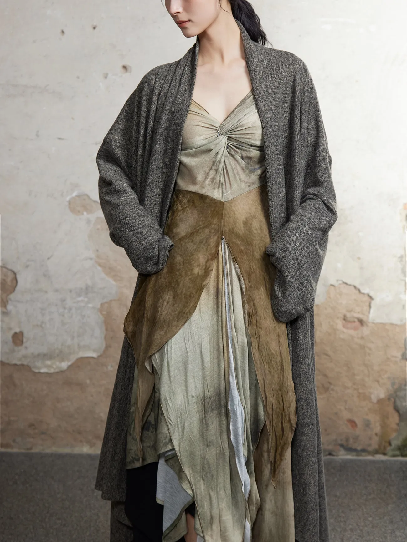 Knitted Pile Collar Long Gown Cardigan