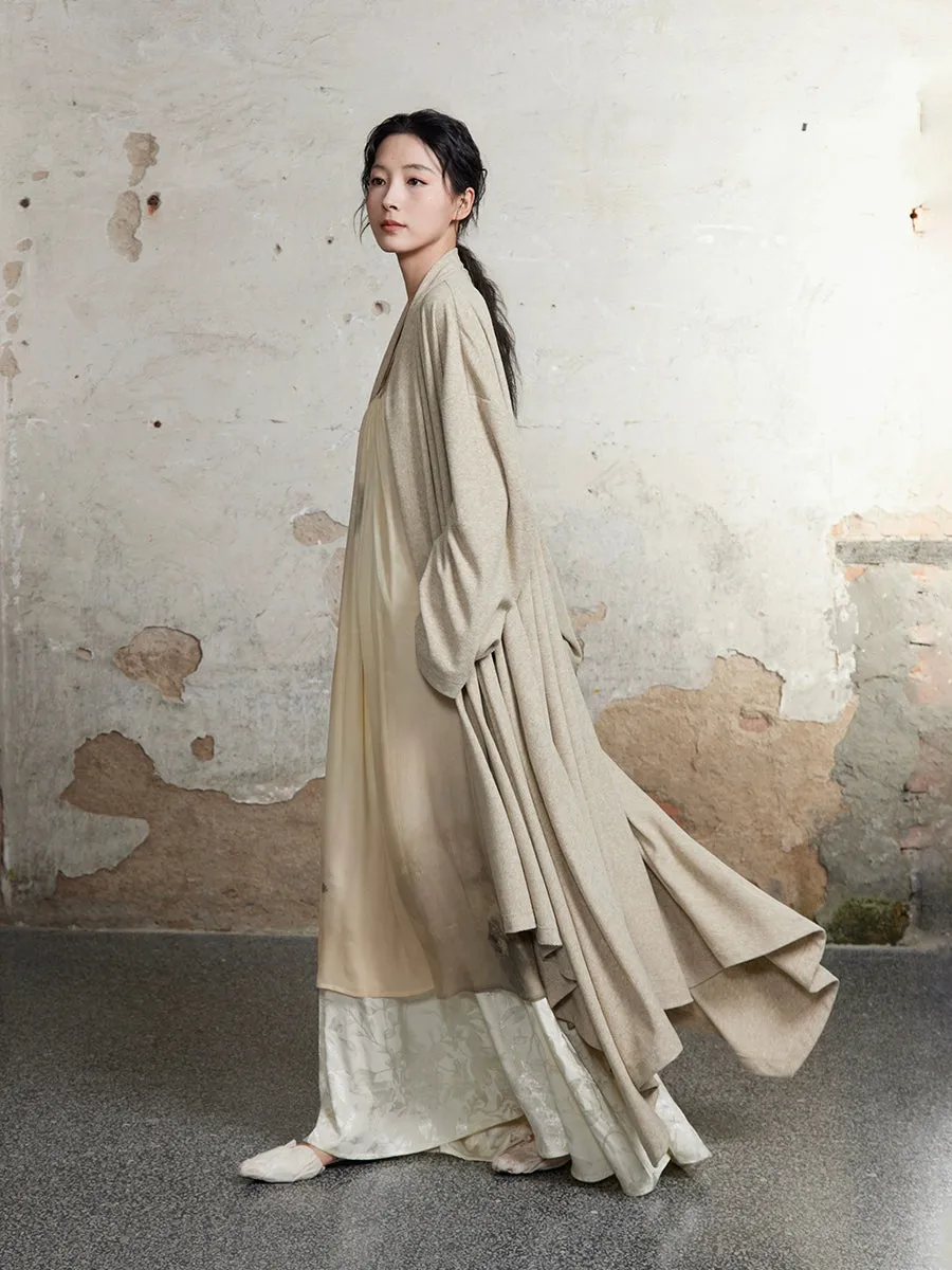 Knitted Pile Collar Long Gown Cardigan
