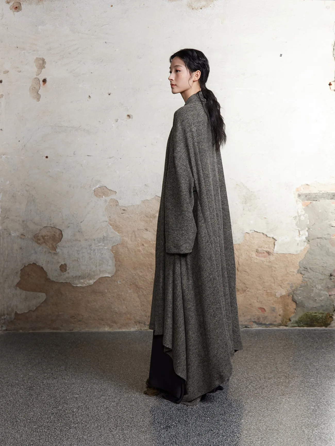 Knitted Pile Collar Long Gown Cardigan