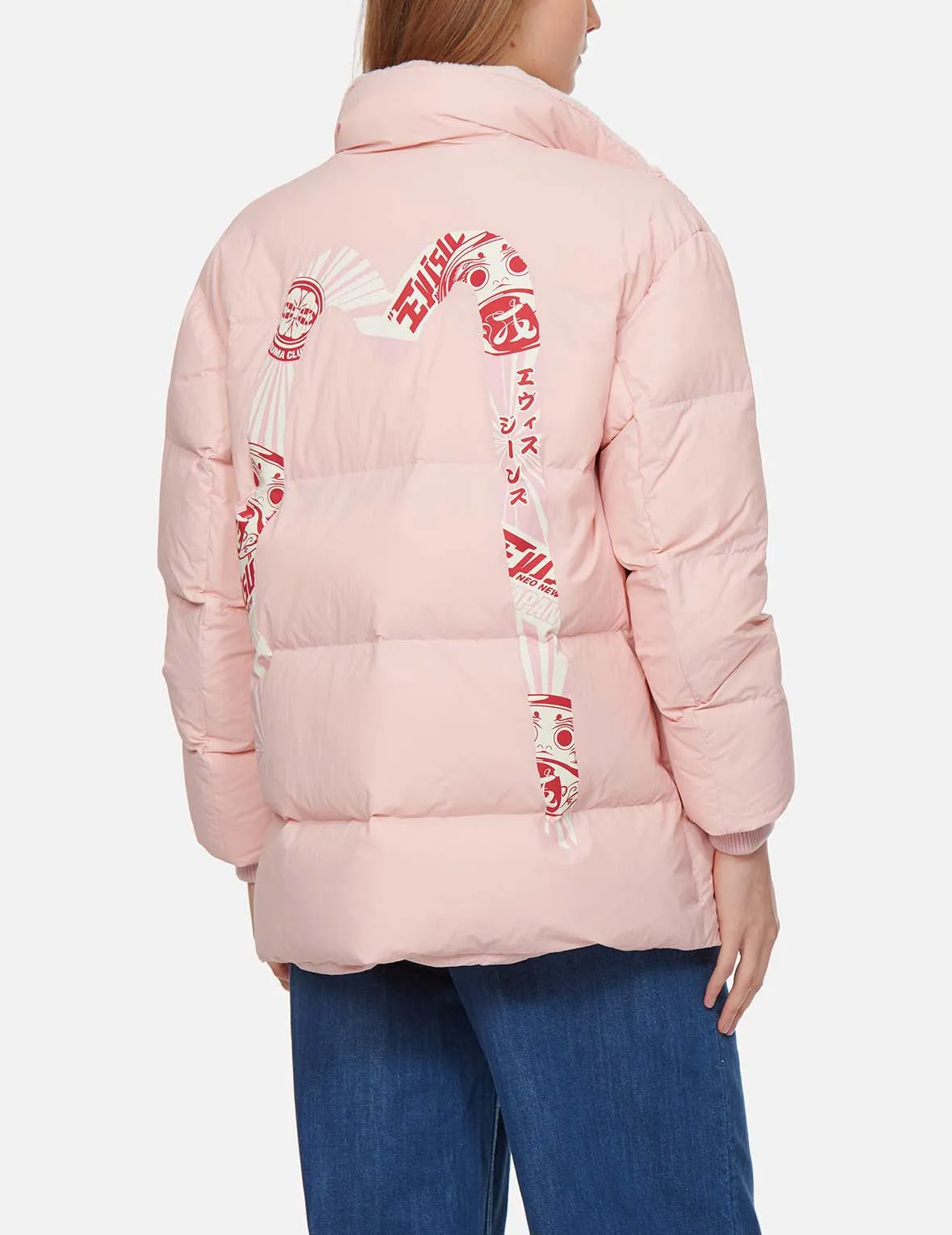 Kokeshi Daruma Daicock Print Down Jacket