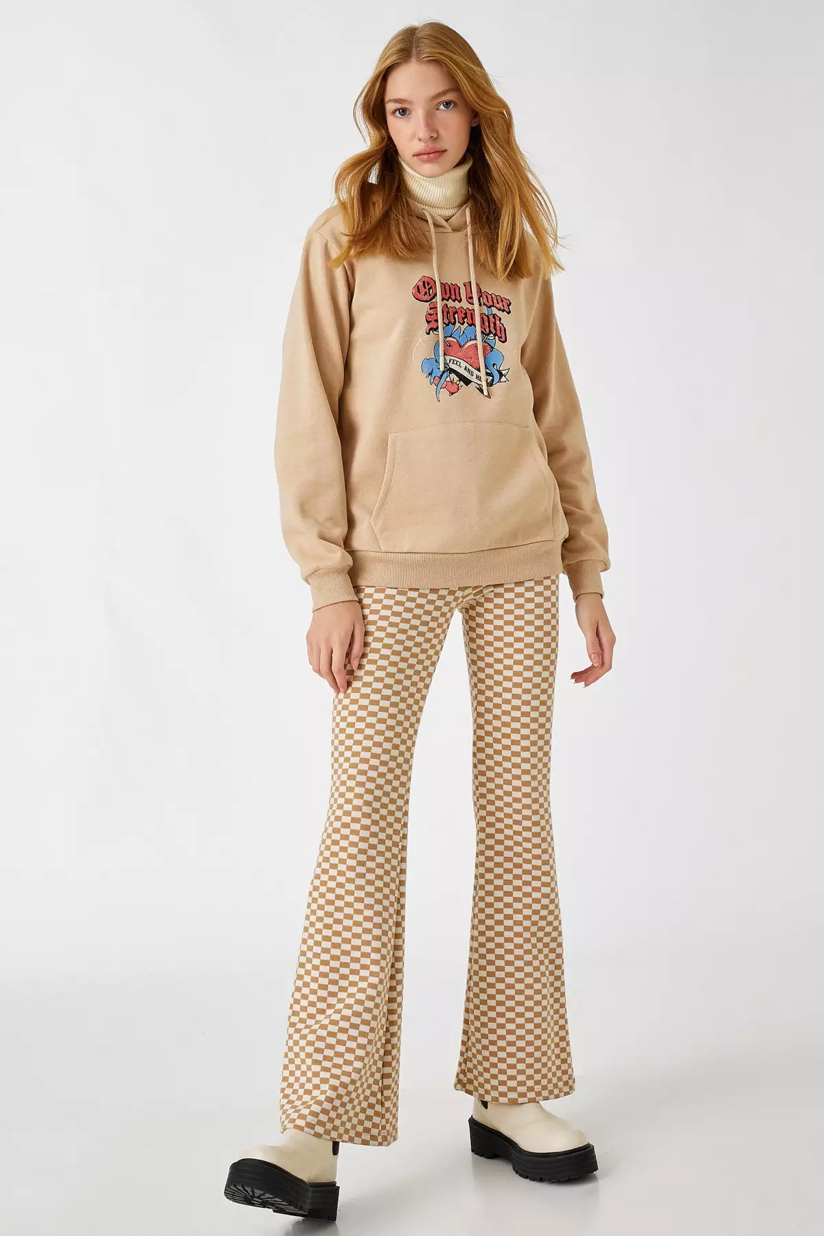KOTON Oversized Hooded Printed Sweatshirt