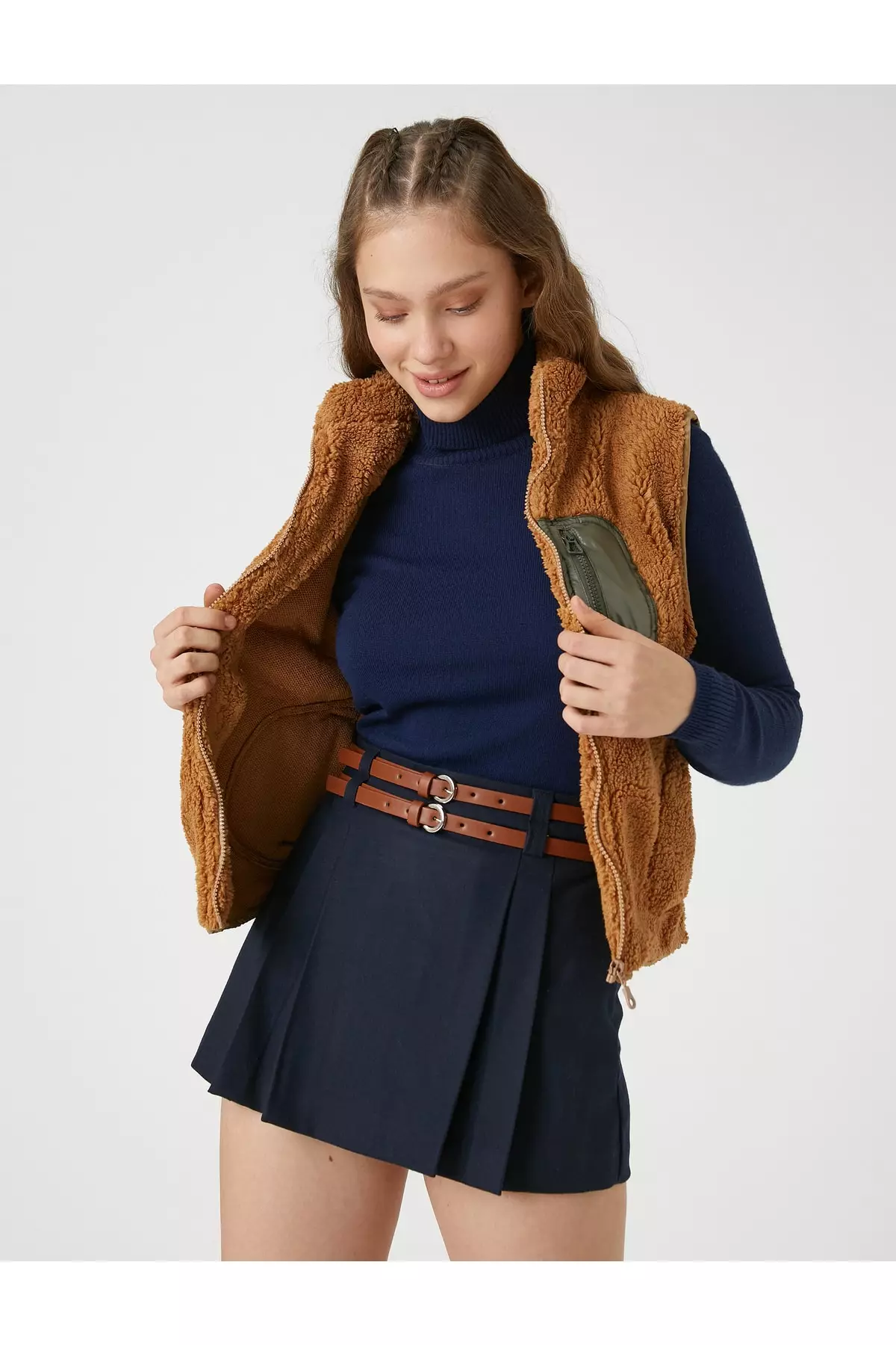 KOTON Zipper Standing Collar Plush Vest