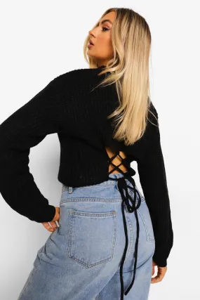 Lace Up Back Sweater