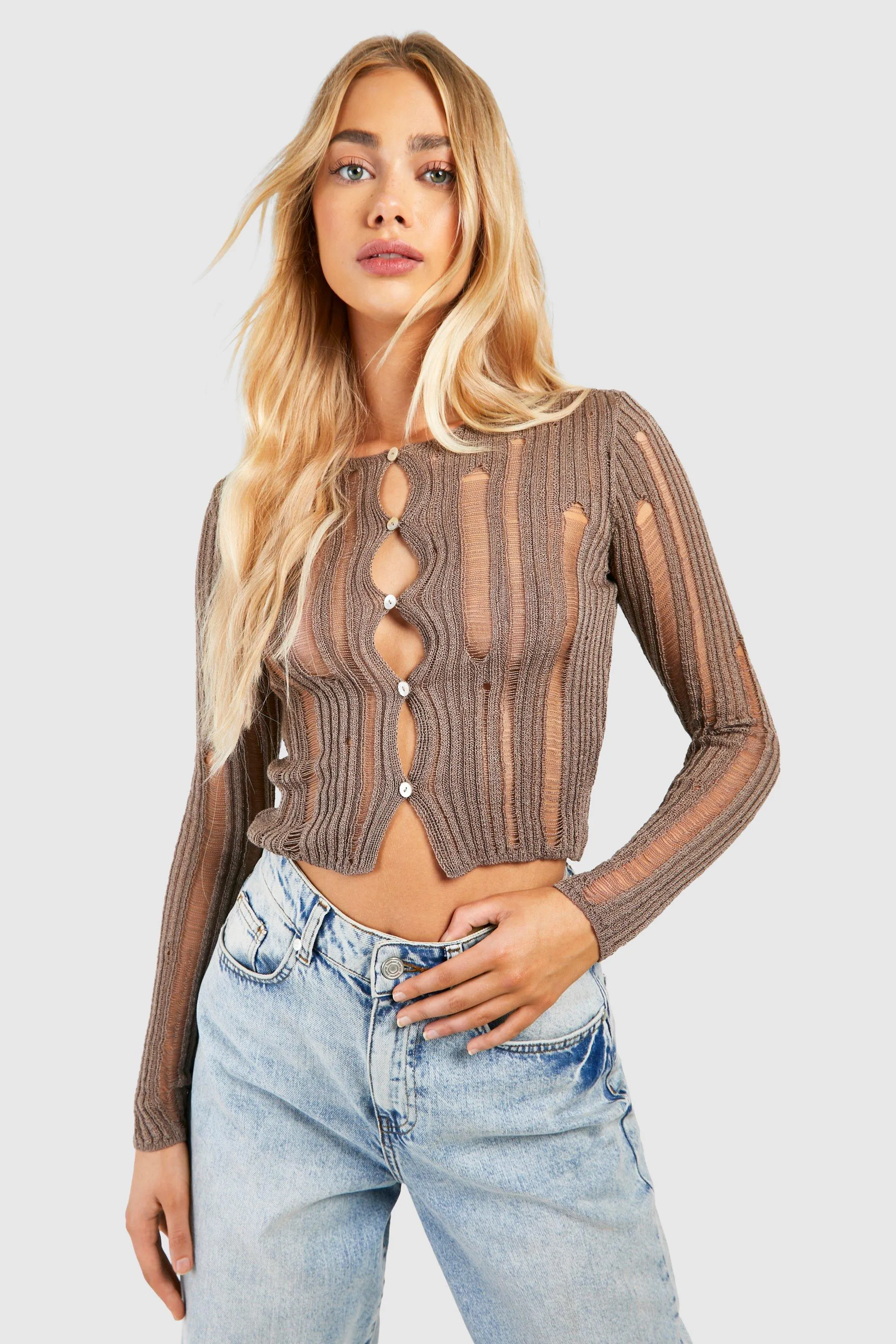 Ladder Knit Crop Cardigan