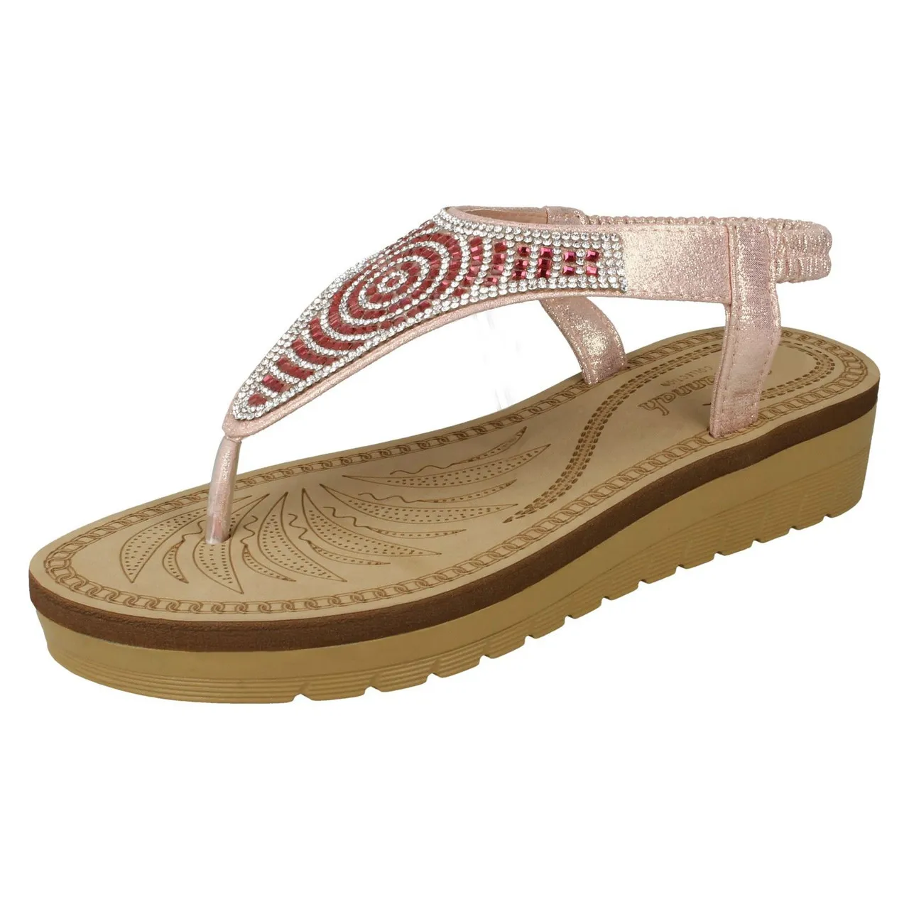 Ladies Savannah Mid Wedge Toepost Sandals - F1R0787