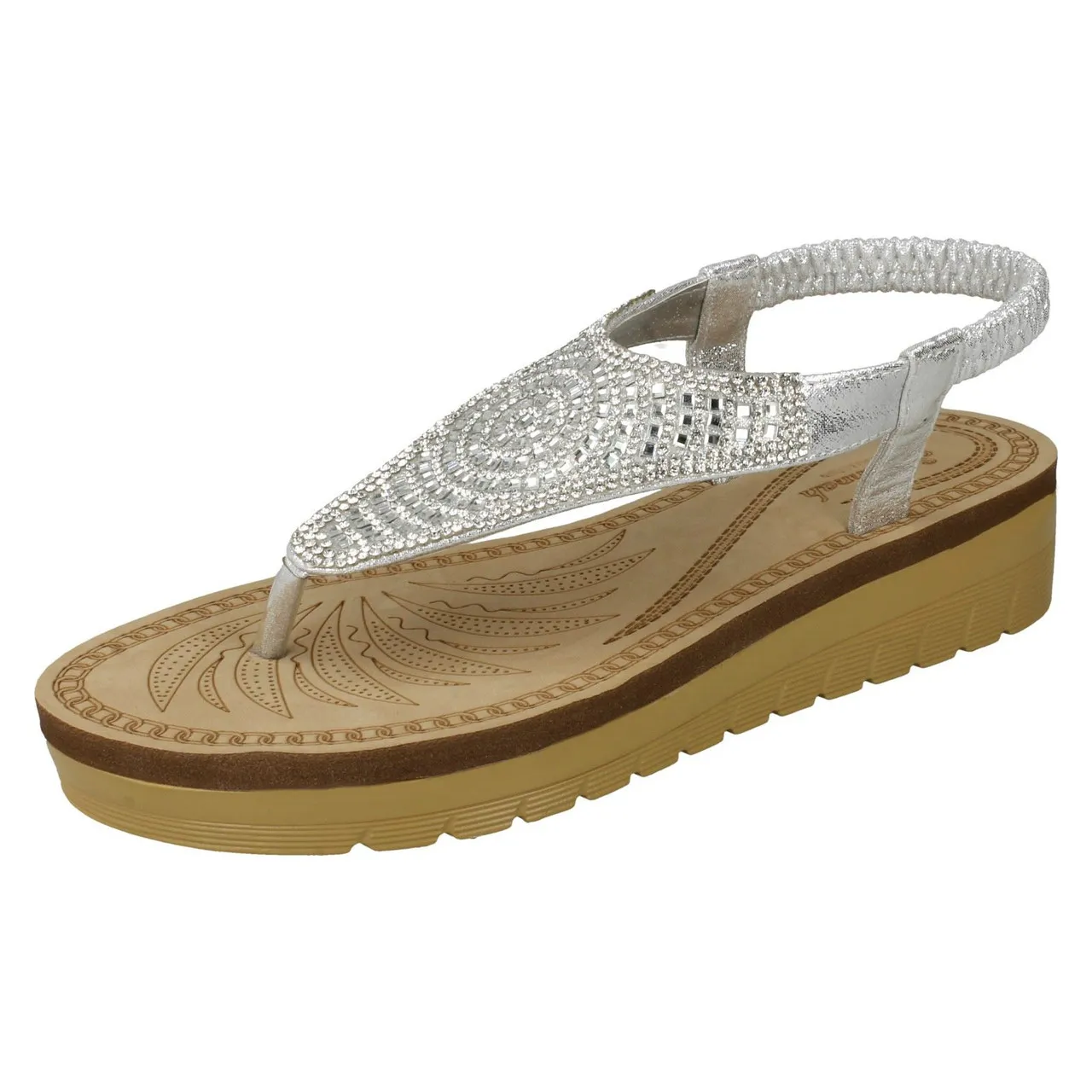 Ladies Savannah Mid Wedge Toepost Sandals - F1R0787