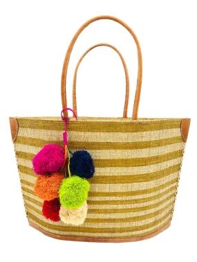 Laguna Straw Tote Bag with Pompom Cluster Charm Embellishment