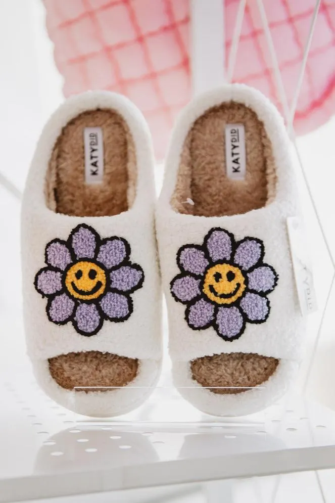 Lavender Daisy Happy Face Open Toed Slippers