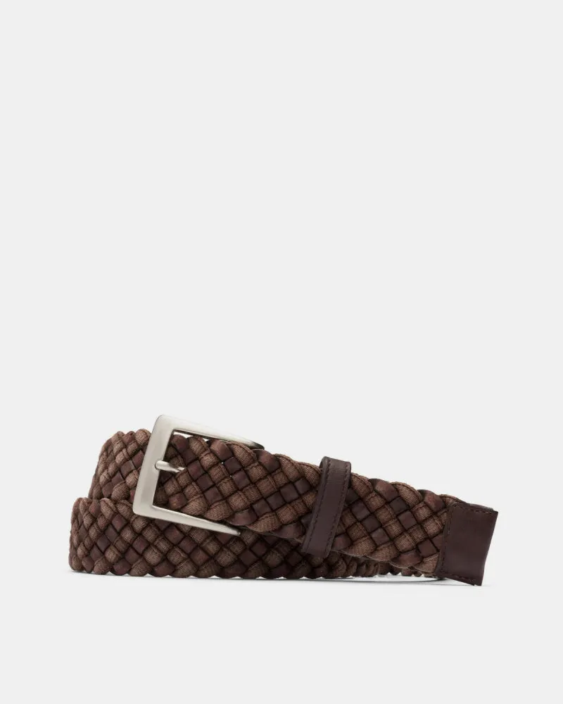 Leather Cloth Braid Belt in Brown