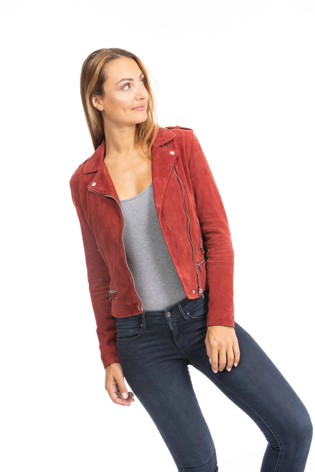 Leather jacket woman red perfecto style 101351
