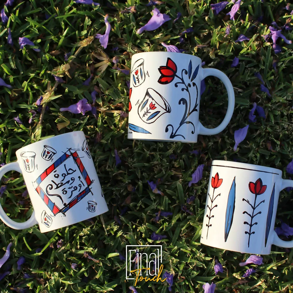 Lebanese mugs - set of 3 mugs (bleu and red)